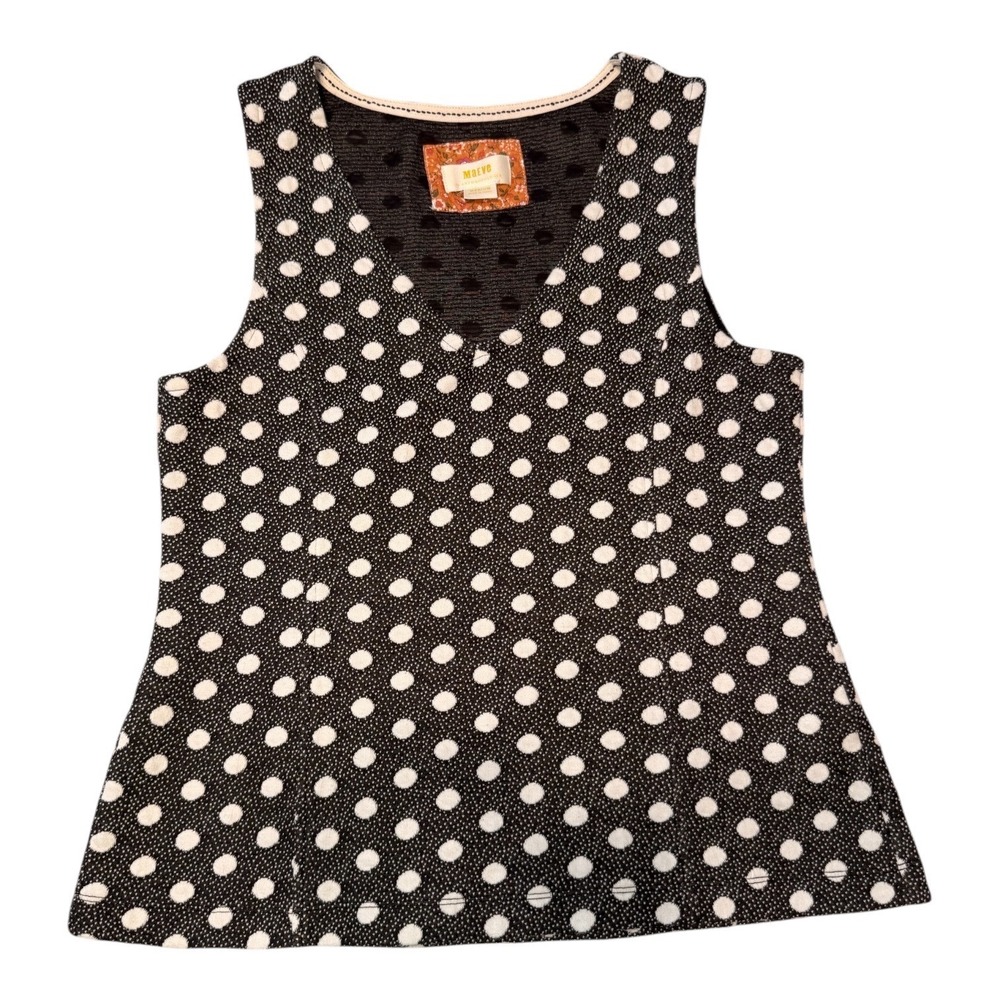 Maeve Anthropologie Polka Dot Sleeveless V-Neck Knit Top Black White Medium